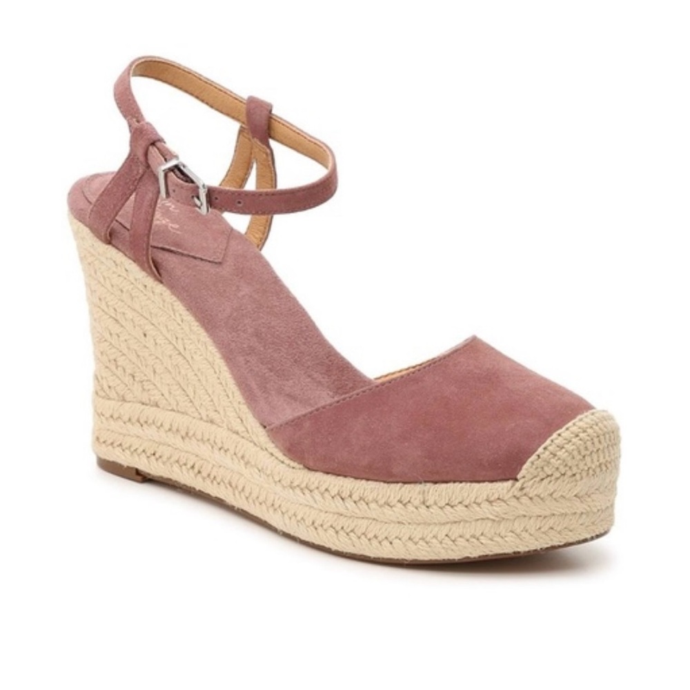 Crown Vintage LEATHER Suede Platform Espadrille Wedge 4”H Heel Sandals Violet7.5